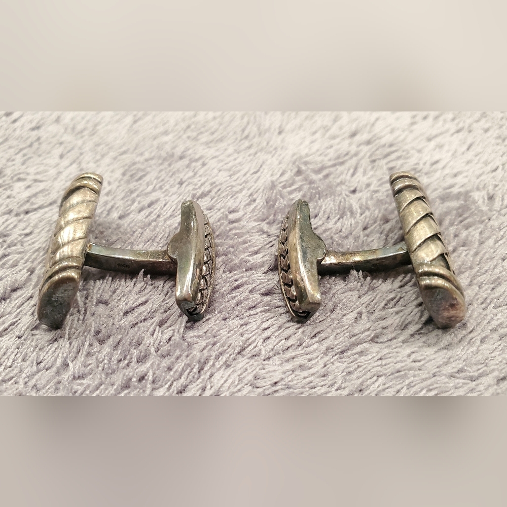 Beautiful SCOTT KAY "Equestrian" Basket Weave Sterling Silver Cufflinks *RARE* - Picture 2 of 6